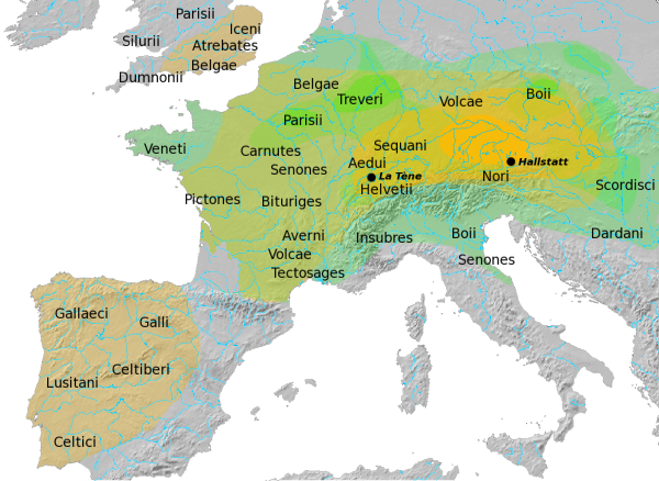 Overview of Hallstatt (yellow) and La Tène (green) cultures